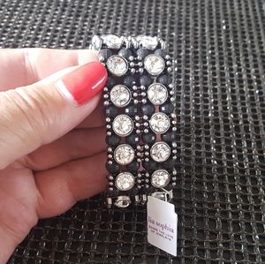 Lia Sophia Crystal Bling Black Stretch Bracelet